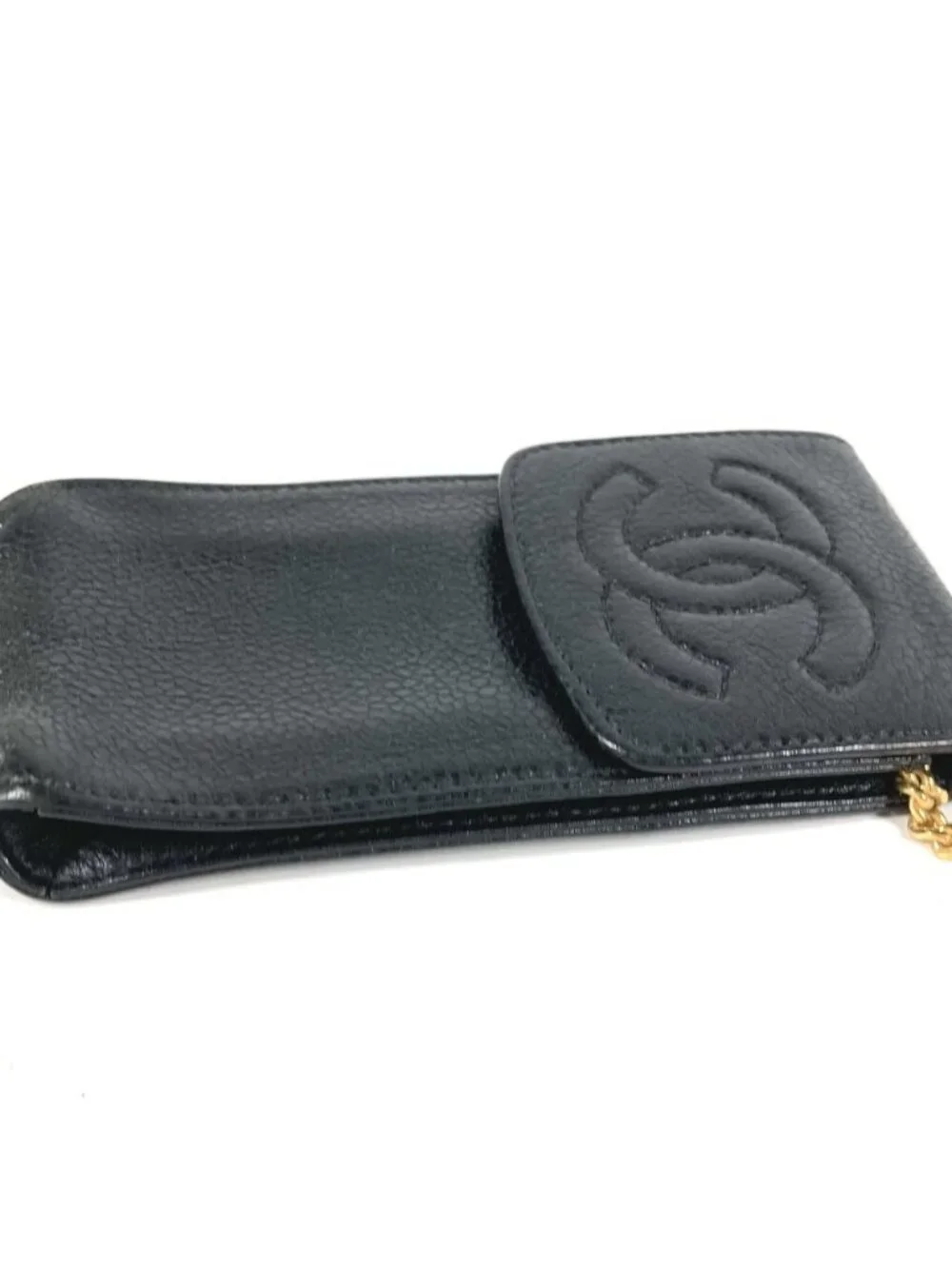 Chanel Cigarette Case CC Logo Caviar Leather Black
